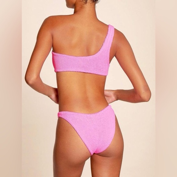 Hunza G Bikini Set Pink Nancy One Shoulder Swimsuit Crinkle One Size Barbie - Picture 11 of 12